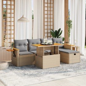 Juego de sofás jardín con cojines 6 pzas ratán sintético beige