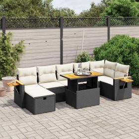Set de sofás de jardín 8 piezas y cojines ratán sintético negro