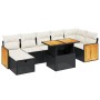 Set de sofás de jardín 8 piezas y cojines ratán sintético negro