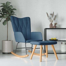 Silla mecedora con reposapiés tela azul Silla mecedora con reposapiés tela azul