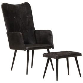 Schwarzer Ohrensessel aus echtem Leder mit Fußstütze von vidaXL, Sessel - Ref: Foro24-339666, Preis: 123,03 €, Rabatt: %