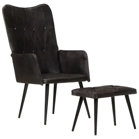 Schwarzer Ohrensessel aus echtem Leder mit Fußstütze von vidaXL, Sessel - Ref: Foro24-339666, Preis: 121,07 €, Rabatt: %