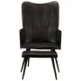 Schwarzer Ohrensessel aus echtem Leder mit Fußstütze von vidaXL, Sessel - Ref: Foro24-339666, Preis: 121,07 €, Rabatt: %
