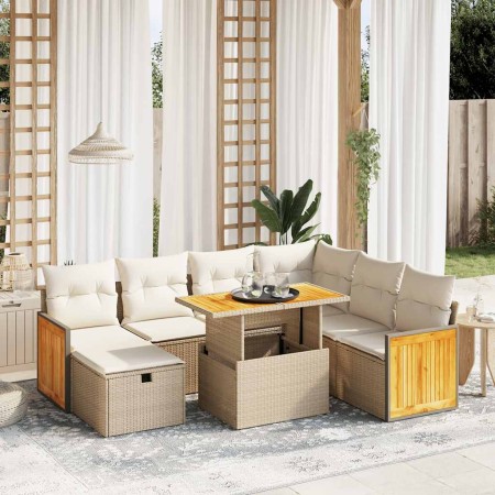 Juego de sofás de jardín con cojines beige 8 pzas ratán PE