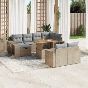 Set de sofás de jardín 11pzas con cojines ratán sintético beige Set de sofás de jardín 11pzas con cojines ratán sintético beige