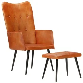 Brauner Ohrensessel aus echtem Leder mit Fußstütze von vidaXL, Sessel - Ref: Foro24-339663, Preis: 112,63 €, Rabatt: %