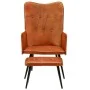 Sillón orejero con reposapiés cuero auténtico marrón de vidaXL, Sillones - Ref: Foro24-339663, Precio: 112,63 €, Descuento: %