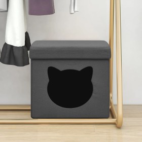 Taburete plegable con almacenaje estampado de gatos tela gris