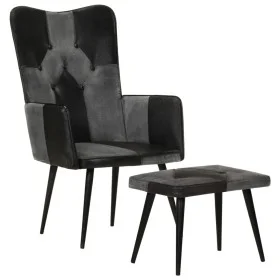 Armchair with genuine leather footrest and black canvas by vidaXL, Armchairs - Ref: Foro24-339678, Price: 104,46 €, Discount: %