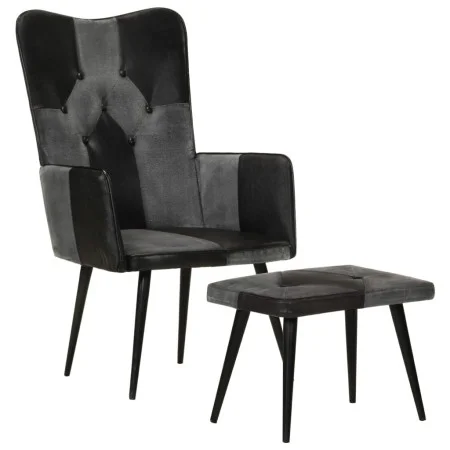 Sessel mit Fußstütze aus echtem Leder und schwarzem Segeltuch von vidaXL, Sessel - Ref: Foro24-339678, Preis: 104,46 €, Rabat...