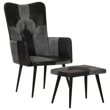 Sessel mit Fußstütze aus echtem Leder und schwarzem Segeltuch von vidaXL, Sessel - Ref: Foro24-339678, Preis: 100,68 €, Rabat...