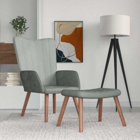 Sillón de relax con taburete de terciopelo gris claro en Sillones | Comprar online en Foro24