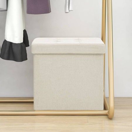 Folding storage stool in cream white synthetic linen by vidaXL, Folding stools and chairs - Ref: Foro24-338764, Price: 24,84 ...