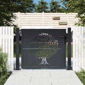 Puerta de jardín acero gris antracita diseño árbol 105x80 cm Puerta de jardín acero gris antracita diseño árbol 105x80 cm
