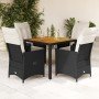 Set de muebles jardín 5 pzas con cojines ratán sintético negro