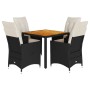 Set de muebles jardín 5 pzas con cojines ratán sintético negro