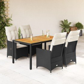 Set de muebles jardín 5 pzas con cojines ratán sintético negro Set de muebles jardín 5 pzas con cojines ratán sintético negro