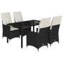 Set de muebles jardín 5 pzas con cojines ratán sintético negro