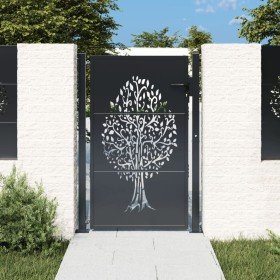Puerta de jardín acero gris antracita diseño árbol 105x130 cm