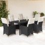Set de comedor de jardín 7 pzas y cojines ratán sintético negro
