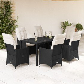 Set de comedor de jardín 7 pzas y cojines ratán sintético negro