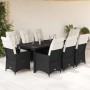 Set de comedor de jardín 9 pzas y cojines ratán sintético negro