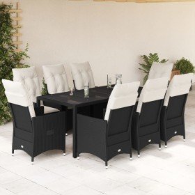 Set de comedor de jardín 9 pzas y cojines ratán sintético negro Set de comedor de jardín 9 pzas y cojines ratán sintético negro