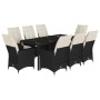 Set de comedor de jardín 9 pzas y cojines ratán sintético negro