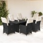 Set de comedor de jardín 7 pzas y cojines ratán sintético negro