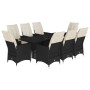 Set de comedor de jardín 9 pzas y cojines ratán sintético negro