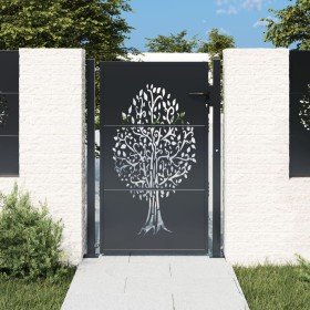 Puerta de jardín acero gris antracita diseño árbol 105x155 cm