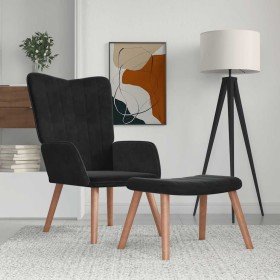Sillón de relax con taburete terciopelo negro Sillón de relax con taburete terciopelo negro