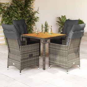 Set comedor de jardín 5 piezas con cojines ratán sintético gris