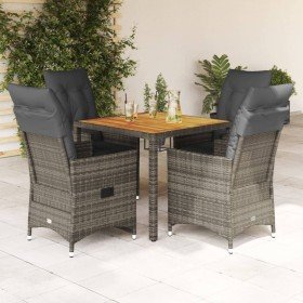 Set comedor de jardín 5 piezas con cojines ratán sintético gris