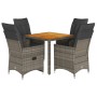 Set comedor de jardín 5 piezas con cojines ratán sintético gris