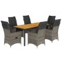 Set comedor jardín 7 pzas y cojines ratán sintético gris