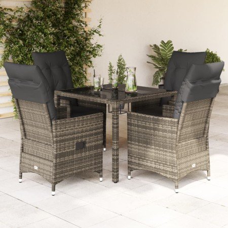 Set comedor de jardín 5 piezas con cojines ratán sintético gris