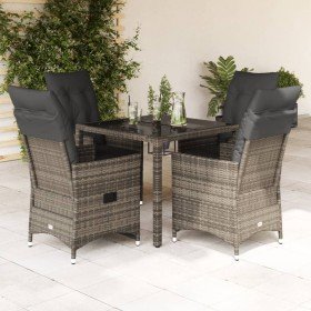 Set comedor de jardín 5 piezas con cojines ratán sintético gris