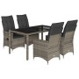 Set comedor de jardín 5 piezas con cojines ratán sintético gris