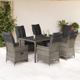 Set comedor jardín 7 pzas y cojines ratán sintético gris