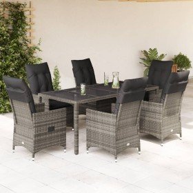 Set comedor jardín 7 pzas y cojines ratán sintético gris Set comedor jardín 7 pzas y cojines ratán sintético gris