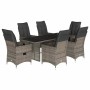 Set comedor jardín 7 pzas y cojines ratán sintético gris
