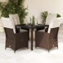 Set comedor de jardín 5 piezas y cojines ratán sintético marrón