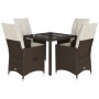 Set comedor de jardín 5 piezas y cojines ratán sintético marrón