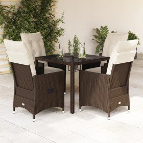 Set comedor de jardín 5 piezas y cojines ratán sintético marrón