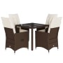 Set comedor de jardín 5 piezas y cojines ratán sintético marrón