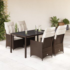 Set comedor de jardín 5 piezas y cojines ratán sintético marrón