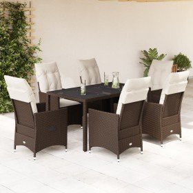 Set comedor de jardín 7 pzas con cojines ratán sintético marrón