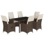 Set comedor de jardín 7 pzas con cojines ratán sintético marrón