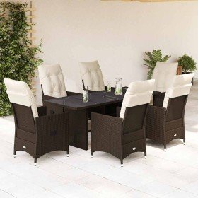 Set comedor de jardín 7 pzas con cojines ratán sintético marrón